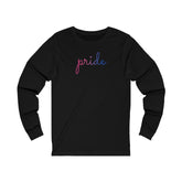 Bisexual Pride Long Sleeve T-Shirt: Flowing Cursive 'Pride' in Gradient Hues